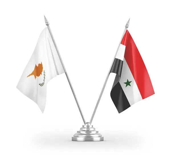Banderas Mesa Siria Chipre Aisladas Sobre Fondo Blanco — Foto de Stock