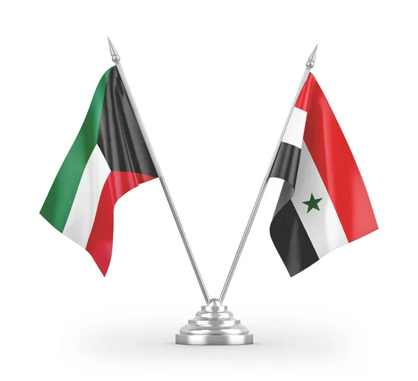 Banderas Mesa Siria Kuwait Aisladas Sobre Fondo Blanco — Foto de Stock