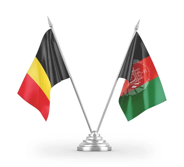 在白色背景下孤立的阿富汗和比利时桌旗3D渲染 — 图库照片