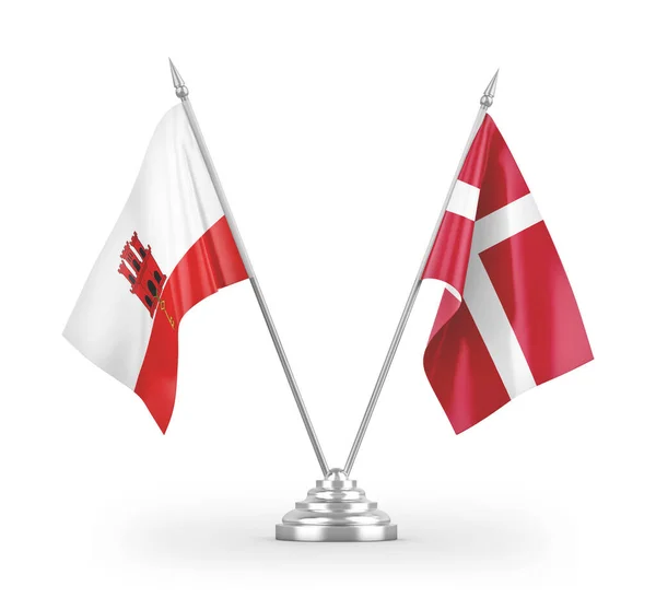 Dánsko Gibraltar Tabulky Vlajky Izolované Bílém Pozadí Vykreslování — Stock fotografie