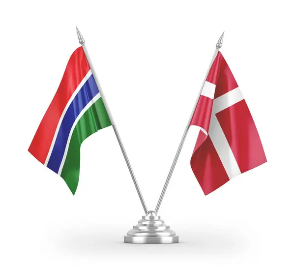 Dania Gambia Tabeli Flagi Izolowane Białym Tle Renderowania — Zdjęcie stockowe