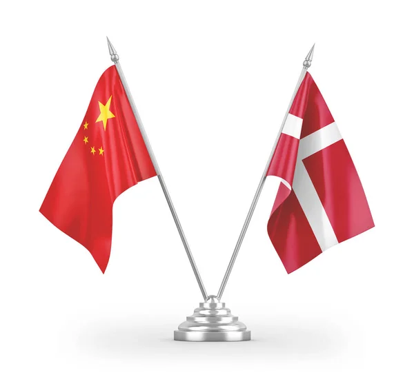 Dania Chiny Tabeli Flagi Izolowane Białym Tle Renderowania — Zdjęcie stockowe