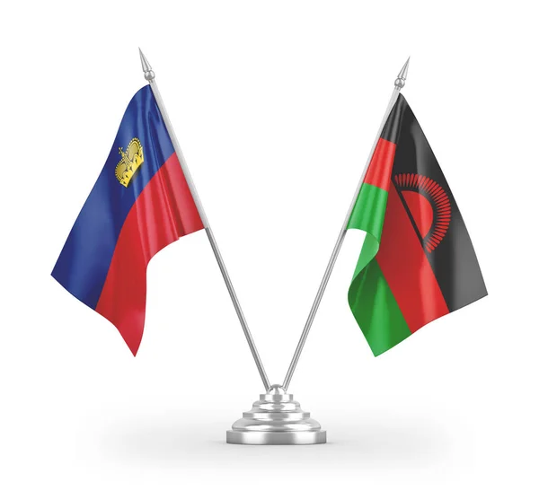 Banderas Mesa Malawi Liechtenstein Aisladas Sobre Fondo Blanco — Foto de Stock