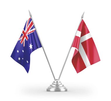 Danimarka ve Avustralya bayrakları beyaz arkaplan 3d görüntüleme üzerinde izole 