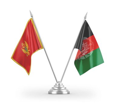 Afganistan ve Karadağ bayrakları beyaz arka planda izole edilmiş 3D görüntüleme 