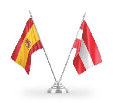 Avusturya ve İspanya bayrakları beyaz arkaplanda izole edilmiş 3D görüntüleme