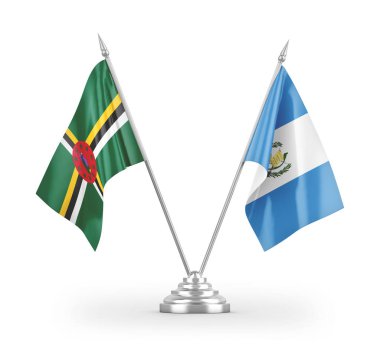 Guatemala ve Dominica masa bayrakları beyaz arkaplanda 3 boyutlu görüntüleme
