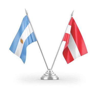 Avusturya ve Arjantin bayrakları beyaz zemin üzerinde izole edilmiş 3D görüntüleme