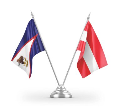 Avusturya ve Amerikan Samoa bayrakları beyaz zemin üzerinde izole edilmiş 3D görüntüleme