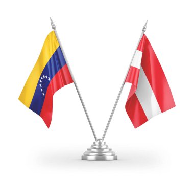 Avusturya ve Venezuela masa bayrakları beyaz arkaplanda 3 boyutlu görüntüleme
