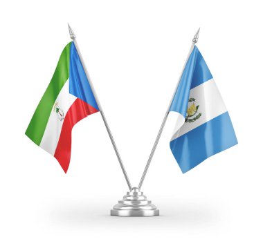 Guatemala ve Ekvator Gine masa bayrakları beyaz arkaplanda izole edilmiş 3D görüntüleme