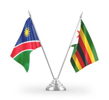 Zimbabwe ve Namibya masa bayrakları beyaz arkaplanda 3 boyutlu görüntüleme