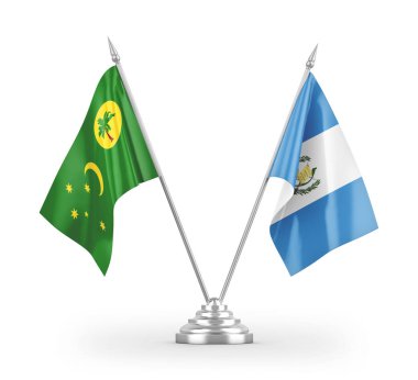 Guatemala ve Cocos Keeling Adaları masa bayrakları beyaz arkaplanda izole edilmiş 3D görüntüleme
