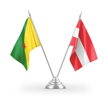 Avusturya ve Fransız Guyanası masa bayrakları beyaz zemin üzerinde izole edilmiş 3D görüntüleme