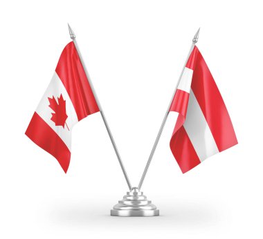 Avusturya ve Kanada bayrakları beyaz arkaplanda izole edilmiş 3D görüntüleme