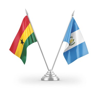 Guatemala ve Gana masa bayrakları beyaz arkaplanda 3 boyutlu görüntüleme