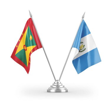 Guatemala ve Grenada masa bayrakları beyaz arkaplanda 3 boyutlu görüntüleme