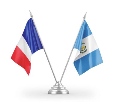 Guatemala ve Fransa masa bayrakları beyaz arkaplandaki 3D görüntüleme