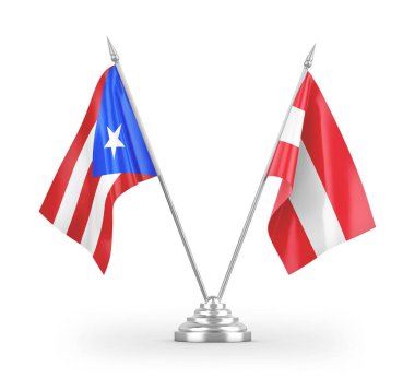 Avusturya ve Porto Riko masa bayrakları beyaz arkaplanda 3 boyutlu görüntüleme
