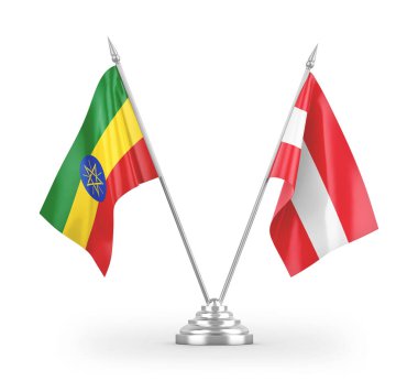 Avusturya ve Etiyopya masa bayrakları beyaz arkaplanda 3 boyutlu görüntüleme