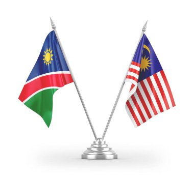 Beyaz arkaplan üzerinde izole edilmiş Malezya ve Namibya masa bayrakları