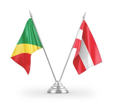 Avusturya ve Kongo bayrakları beyaz arkaplanda izole edilmiş 3B görüntüleme 