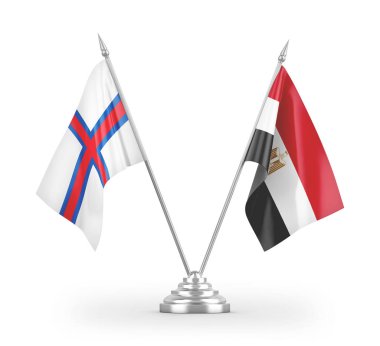 Mısır ve Faroe Adaları masa bayrakları beyaz zemin üzerinde izole edilmiş 3D görüntüleme