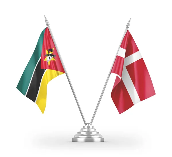 Dánsko Mosambik Tabulky Vlajky Izolované Bílém Pozadí Vykreslování — Stock fotografie