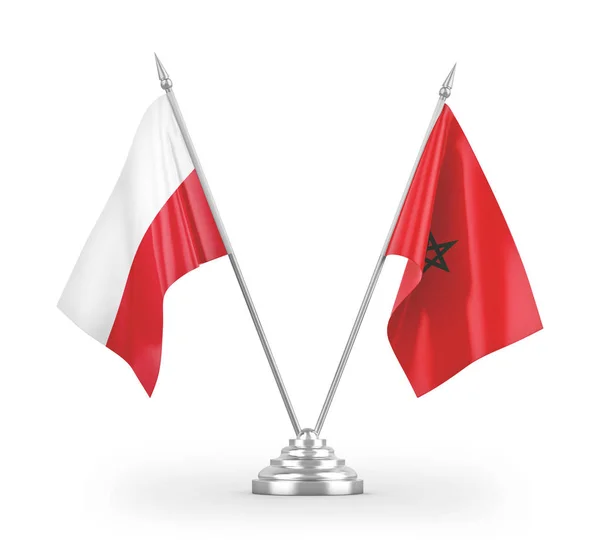 Banderas Mesa Marruecos Polonia Aisladas Sobre Fondo Blanco — Foto de Stock