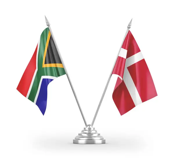 Dánsko Jižní Afrika Tabulky Vlajky Izolované Bílém Pozadí Vykreslování — Stock fotografie
