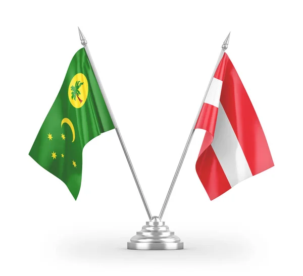 Oostenrijk Cocos Keeling Eilanden Tafelvlaggen Geïsoleerd Witte Achtergrond Rendering — Stockfoto