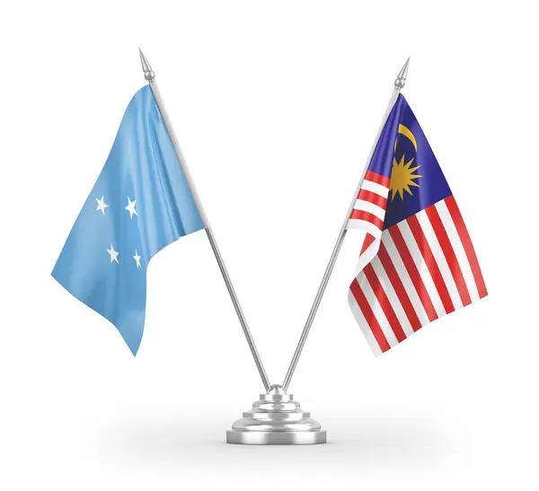 Malaysia Och Mikronesien Tabell Flaggor Isolerade Vit Bakgrund Rendering — Stockfoto