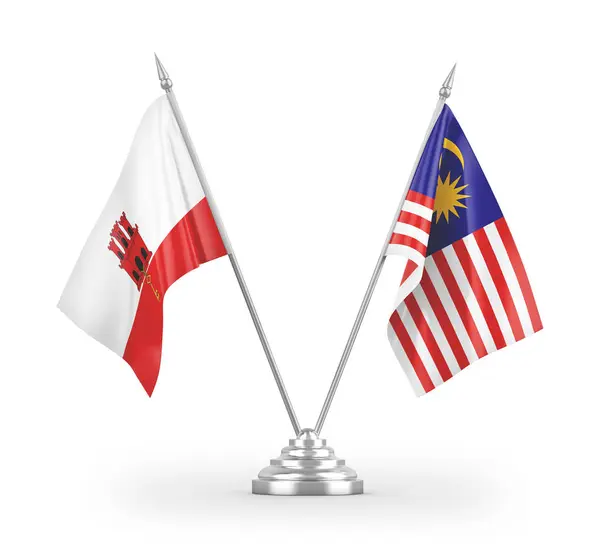 Malaysia Gibraltar Table Flags Isolated White Background Rendering — Stock Photo, Image