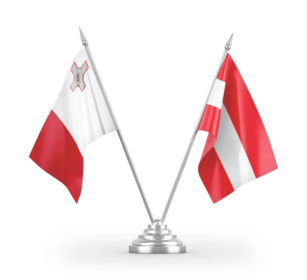 奥地利和马耳他的桌旗在白色背景3D渲染中隔离 — 图库照片