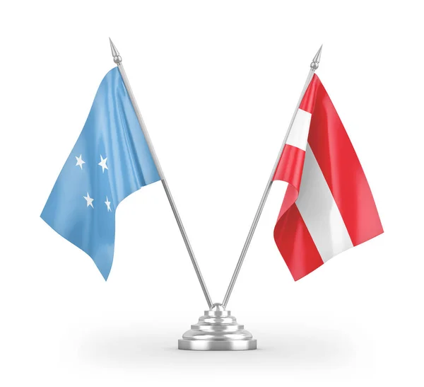 Ausztria Mikronézia Tábla Zászlók Elszigetelt Fehér Háttér Renderelés — Stock Fotó