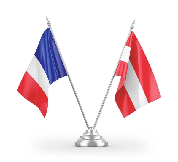 Österrike Och Frankrike Tabell Flaggor Isolerade Vit Bakgrund Rendering — Stockfoto