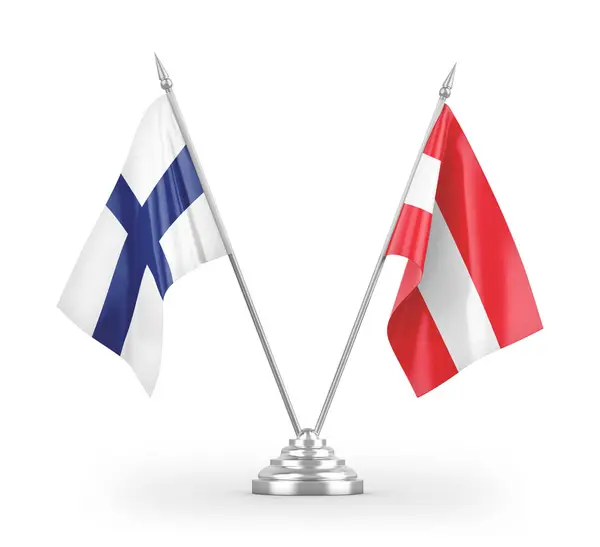 Banderas Mesa Austria Finlandia Aisladas Sobre Fondo Blanco —  Fotos de Stock