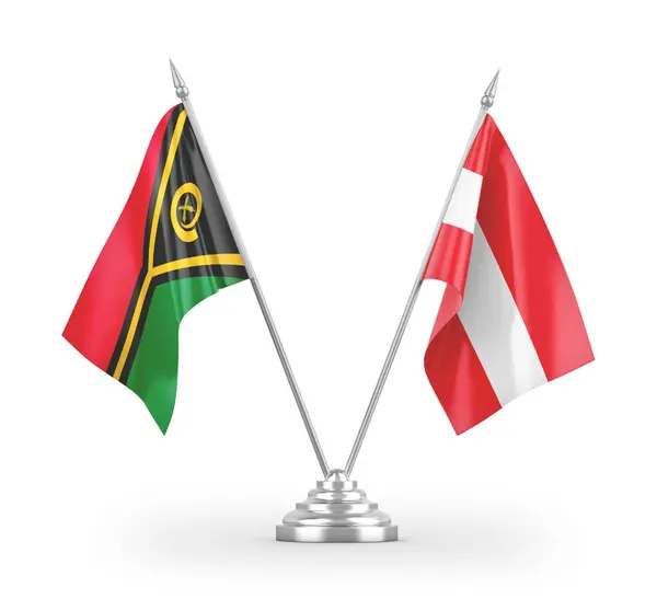 Banderas Mesa Austria Vanuatu Aisladas Sobre Fondo Blanco — Foto de Stock