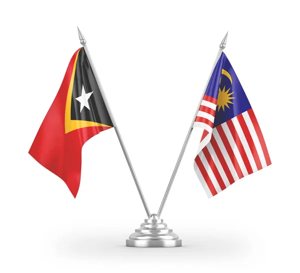 Malaysia Och Östtimor Tabell Flaggor Isolerade Vit Bakgrund Rendering — Stockfoto
