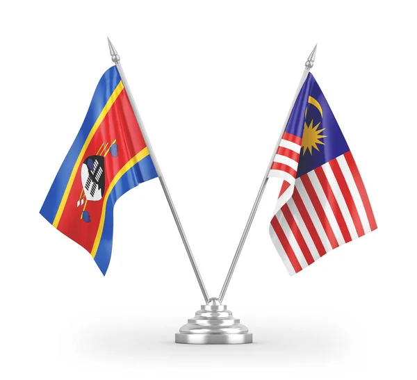 Malaysia Och Eswatini Swaziland Tabell Flaggor Isolerade Vit Bakgrund Rendering — Stockfoto