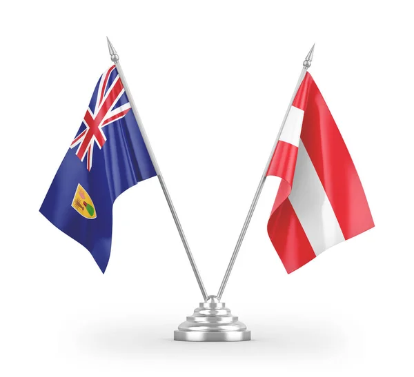 Bandeiras Tabela Áustria Ilhas Turcas Caicos Isoladas Fundo Branco Renderização — Fotografia de Stock