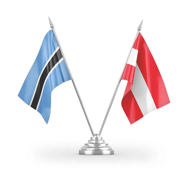 Bandiere Tavolo Austria Botswana Isolate Sfondo Bianco Rendering — Foto Stock