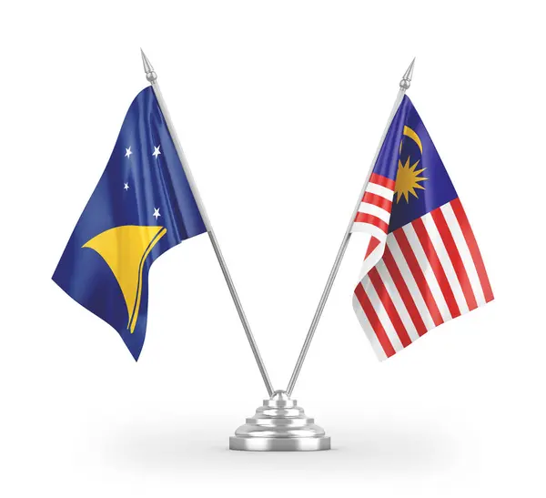 Malaysia Och Tokelau Tabell Flaggor Isolerade Vit Bakgrund Rendering — Stockfoto