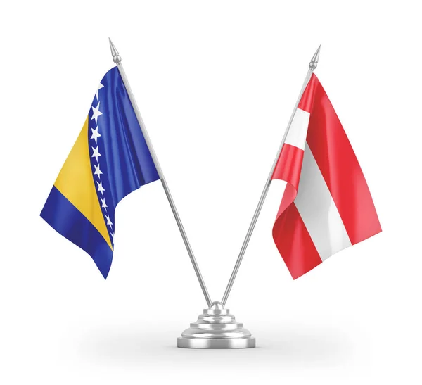 奥地利和波斯尼亚和黑塞哥维那在白色背景3D渲染中隔离的桌旗 — 图库照片