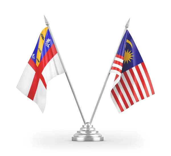 Malaysia Och Herm Tabell Flaggor Isolerade Vit Bakgrund Rendering — Stockfoto