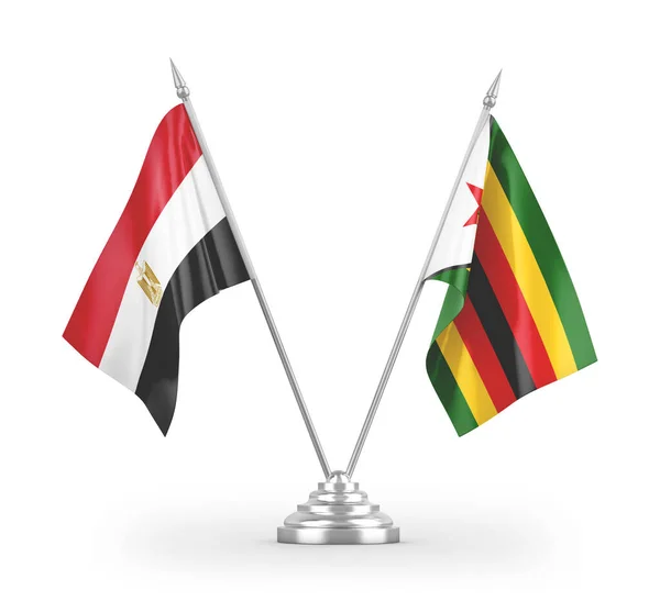 Banderas Mesa Zimbabwe Egipto Aisladas Sobre Fondo Blanco — Foto de Stock