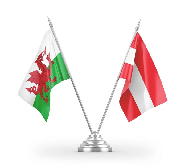 Rakousko Wales Tabulky Vlajky Izolované Bílém Pozadí Vykreslování — Stock fotografie