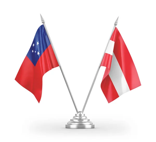 奥地利和萨摩亚在白色背景3D渲染上隔离的桌旗 — 图库照片