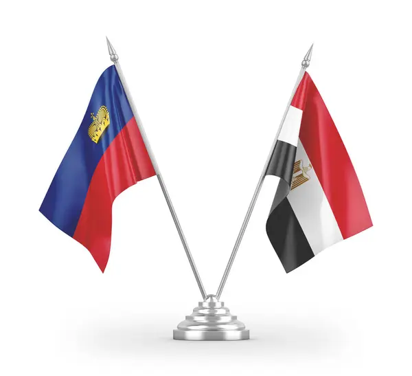 Banderas Mesa Egipto Liechtenstein Aisladas Sobre Fondo Blanco — Foto de Stock
