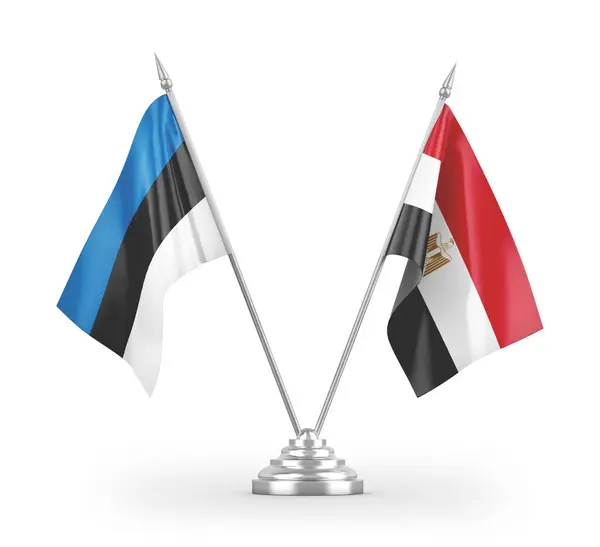 Banderas Mesa Egipto Estonia Aisladas Sobre Fondo Blanco — Foto de Stock
